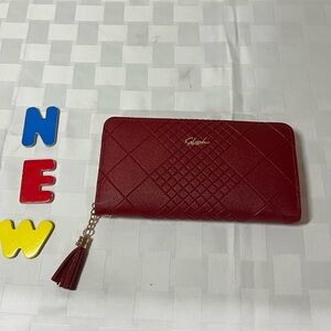 Gabor Red Quilted Wallet with Tassel Detail